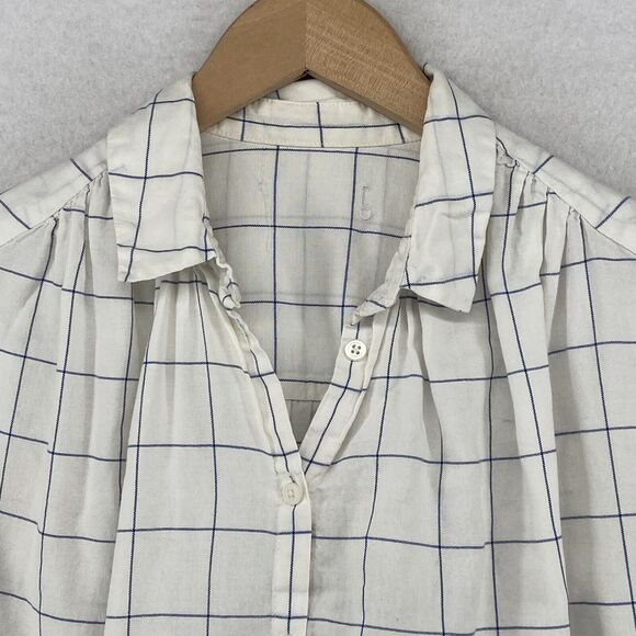 MADEWELL Top Womens XL Windowpane Button Front Tie Sleeve Cotton Off White - Picture 5 of 11